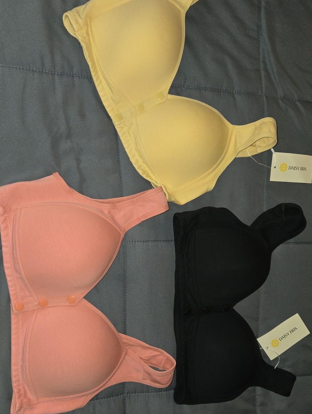 Women's Cotton-Blend Cozy Sports/t-shirt Bras Set Of 3 - Yellow, Peach, Black